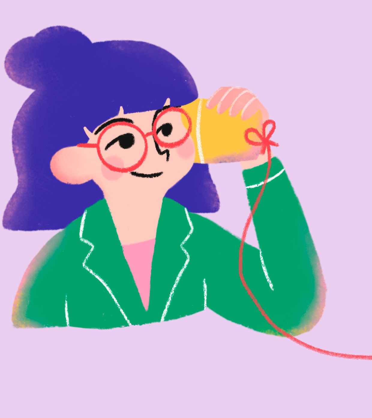 Illustration about communication- character using a tin can phone
